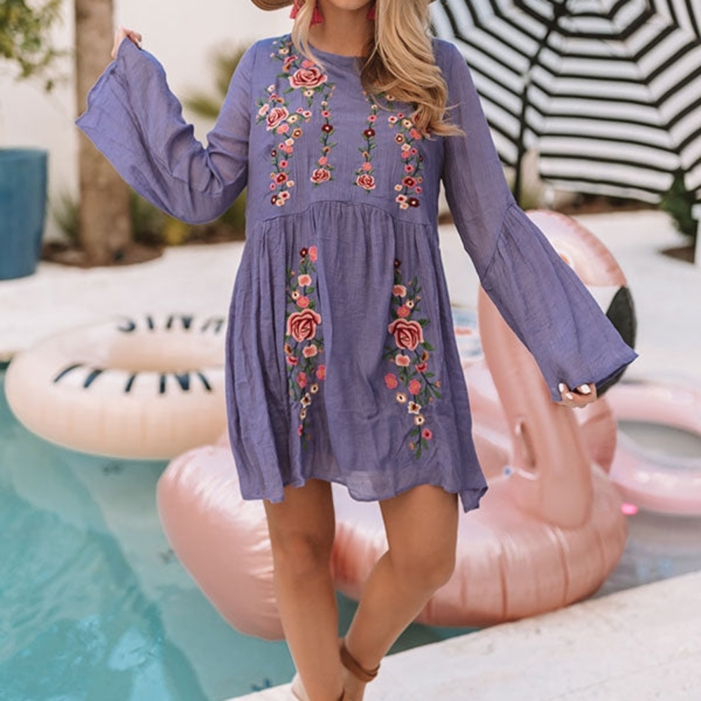 NWT Umgee Floral Embroidered Purple Tunic Dress